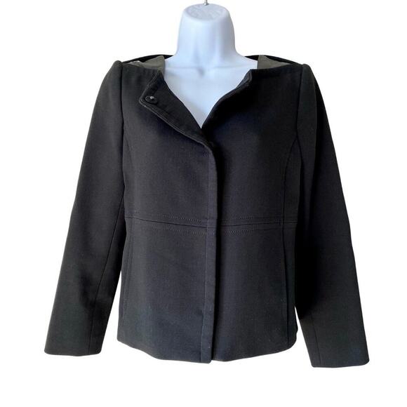 MILLY Jacket Blazer Black Lamb Leather Shoulder Snap Front Black Career 4 - Picture 1 of 8